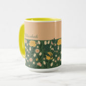 Gepersonaliseerde Elegante Gele Bloemen Handvat Ko Mok (Voorkant links)