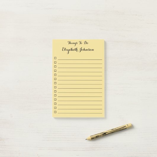 Gepersonaliseerde elegante gelijnde checklist om t post-it® notes (Op bureau)
