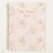 Gepersonaliseerde Elegante Gouden Bloemen Wekelijk Planner (Voorkant)