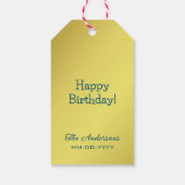 Gepersonaliseerde elegante gouden geel gelukkige v cadeaulabel (Achterkant)