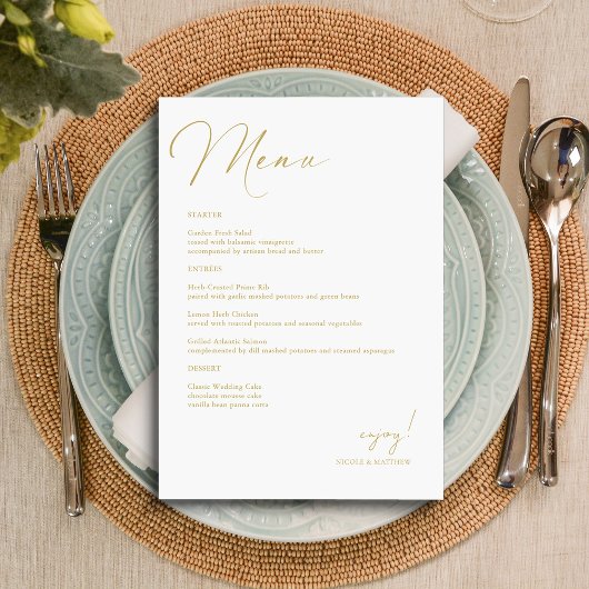 Gepersonaliseerde Elegante Gouden Hand Geletterde  Menu