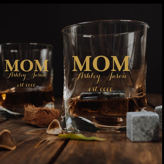Gepersonaliseerde elegante gouden moeder EST moede Whisky Glas