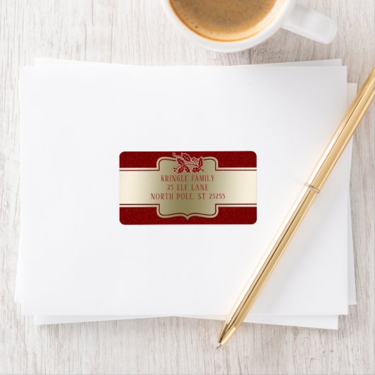 Gepersonaliseerde Elegante Gouden Rode Kerstmis Ho Etiket (Insitu)
