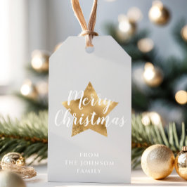 Gepersonaliseerde Elegante Gouden Ster Kerstmis Cadeaulabel