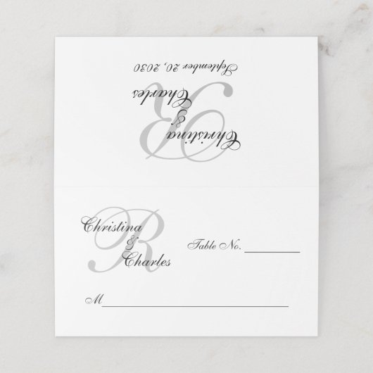 Gepersonaliseerde Elegante Grijze Monogram Namen H Plaatskaartje (Buitenkant ongevouwen)