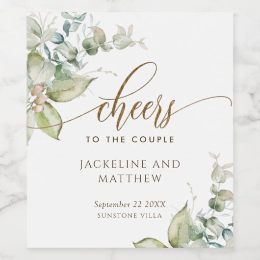 Gepersonaliseerde elegante groen juicht bruiloft wijn etiket (Enkel label)