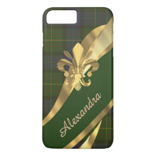 Gepersonaliseerde elegante groene tartaanvleid iPhone 8/7 plus hoesje