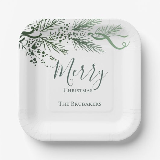 Gepersonaliseerde Elegante Hand getrokken Pine Ker Papieren Bordje (Voorkant)