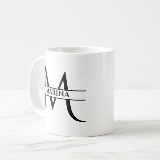 Gepersonaliseerde elegante Initiaal letter M Koffiemok (Voorkant links)