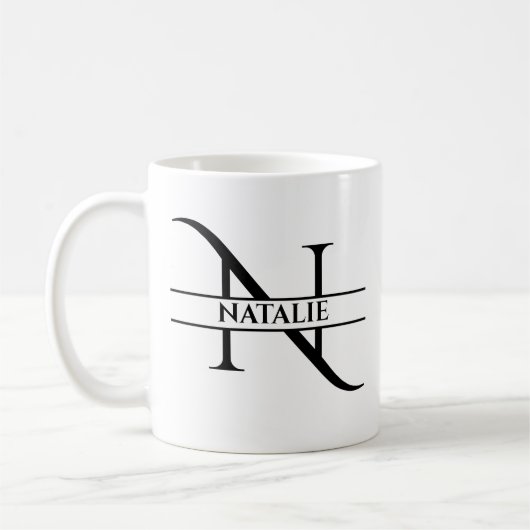 Gepersonaliseerde elegante Initiaal letter N Koffiemok (Links)