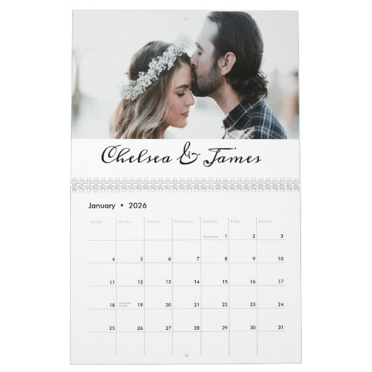 Gepersonaliseerde elegante kalligrafie paar foto kalender (Jan 2026)