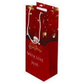 Gepersonaliseerde Elegante Kerstman Vrolijk Kerstf Wijn Cadeautas (Voorkant Gekanteld)