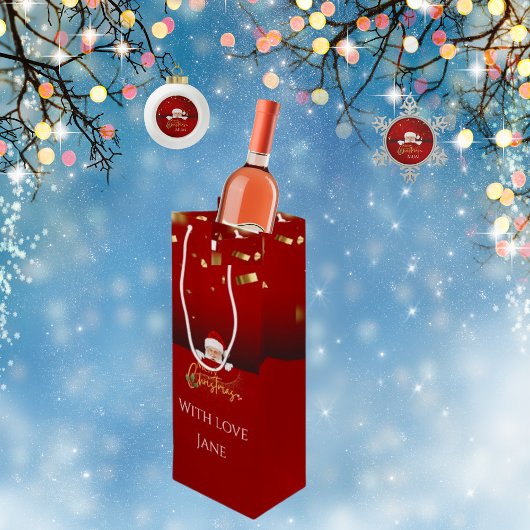 Gepersonaliseerde Elegante Kerstman Vrolijk Kerstf Wijn Cadeautas