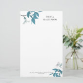 Gepersonaliseerde Elegante Lente Bloesems Wit Blau Briefpapier (Staand voorkant)