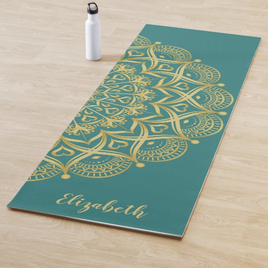 Gepersonaliseerde Elegante Mandala Blauwgroen Blau Yogamat (In situ)
