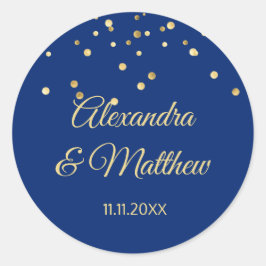 Gepersonaliseerde Elegante Marine Blauw Goud Bruil Ronde Sticker