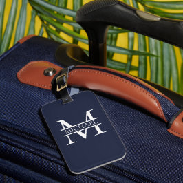 Gepersonaliseerde Elegante Marine Blauw Monogram e Bagagelabel