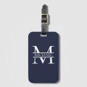 Gepersonaliseerde Elegante Marine Blauw Monogram e Bagagelabel (Voorkant (verticaal))