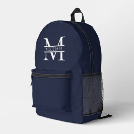 Gepersonaliseerde Elegante Marine Blauw Monogram e Bedrukte Rugzak