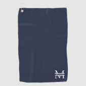 Gepersonaliseerde Elegante Marine Blauw Monogram e Golfhanddoek (Voorkant)
