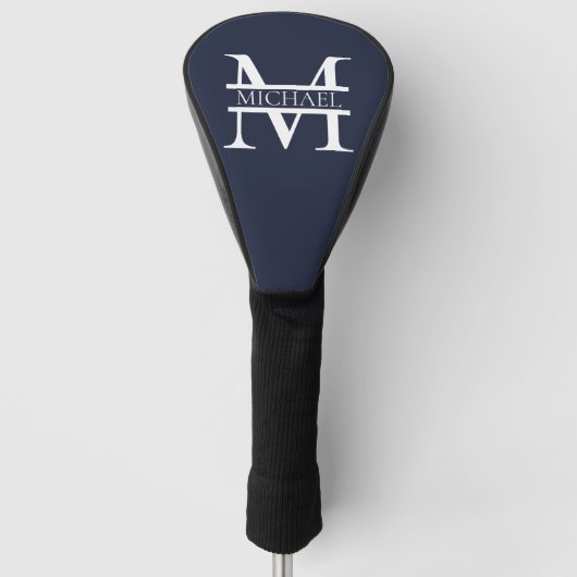 Gepersonaliseerde Elegante Marine Blauw Monogram e Golfheadcover (Voorkant)