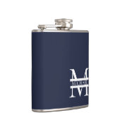 Gepersonaliseerde Elegante Marine Blauw Monogram e Heupfles (Rechts)