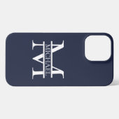 Gepersonaliseerde Elegante Marine Blauw Monogram e iPhone Hoesje (Achterkant horizontaal)
