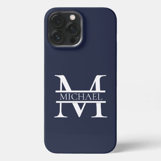 Gepersonaliseerde Elegante Marine Blauw Monogram e iPhone Hoesje (Achterkant)