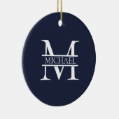 Gepersonaliseerde Elegante Marine Blauw Monogram e Keramisch Ornament (Rechts)