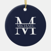 Gepersonaliseerde Elegante Marine Blauw Monogram e Keramisch Ornament (Voorkant)
