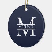 Gepersonaliseerde Elegante Marine Blauw Monogram e Keramisch Ornament (Links)