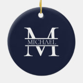 Gepersonaliseerde Elegante Marine Blauw Monogram e Keramisch Ornament (Achterkant)