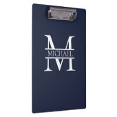 Gepersonaliseerde Elegante Marine Blauw Monogram e Klembord (Rechts)