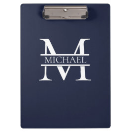Gepersonaliseerde Elegante Marine Blauw Monogram e Klembord