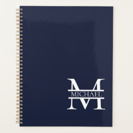 Gepersonaliseerde Elegante Marine Blauw Monogram e Planner