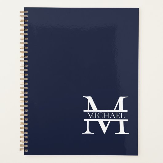 Gepersonaliseerde Elegante Marine Blauw Monogram e Planner (Voorkant)