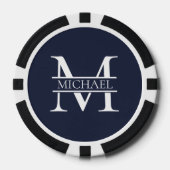 Gepersonaliseerde Elegante Marine Blauw Monogram e Poker Chips (Voorkant)