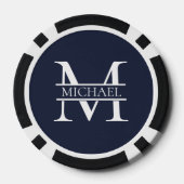 Gepersonaliseerde Elegante Marine Blauw Monogram e Poker Chips (Achterkant)