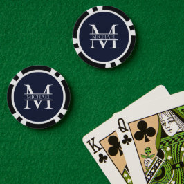 Gepersonaliseerde Elegante Marine Blauw Monogram e Poker Chips