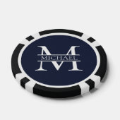 Gepersonaliseerde Elegante Marine Blauw Monogram e Poker Chips (Enkel)