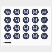 Gepersonaliseerde Elegante Marine Blauw Monogram e Ronde Sticker (Vel)