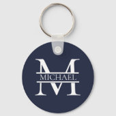 Gepersonaliseerde Elegante Marine Blauw Monogram e Sleutelhanger (Achterkant)