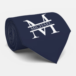 Gepersonaliseerde Elegante Marine Blauw Monogram e Stropdas