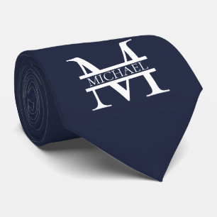 Gepersonaliseerde Elegante Marine Blauw Monogram e Stropdas