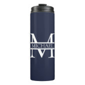 Gepersonaliseerde Elegante Marine Blauw Monogram e Thermosbeker (Voorkant)