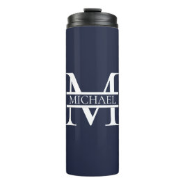 Gepersonaliseerde Elegante Marine Blauw Monogram e Thermosbeker