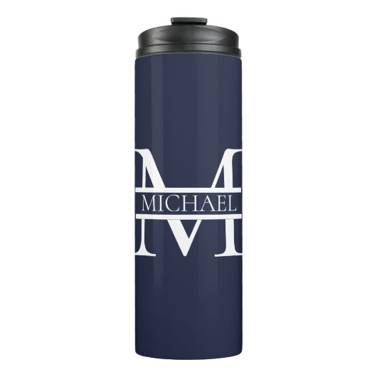Gepersonaliseerde Elegante Marine Blauw Monogram e Thermosbeker (Voorkant)