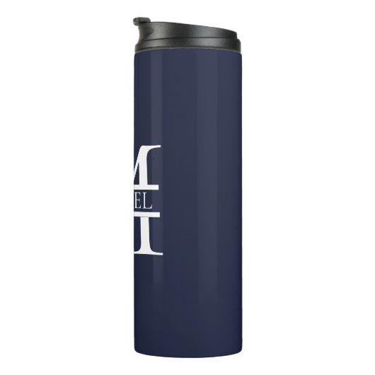 Gepersonaliseerde Elegante Marine Blauw Monogram e Thermosbeker (Geroteerd rechts)