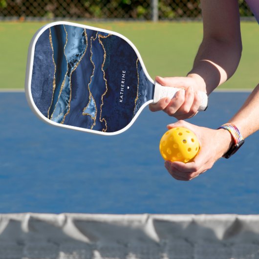 Gepersonaliseerde Elegante Marine Blauwe Agaat Mod Pickleball Paddle (Insitu)