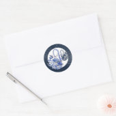 Gepersonaliseerde elegante marine blauwe zwanen br ronde sticker (Envelop)